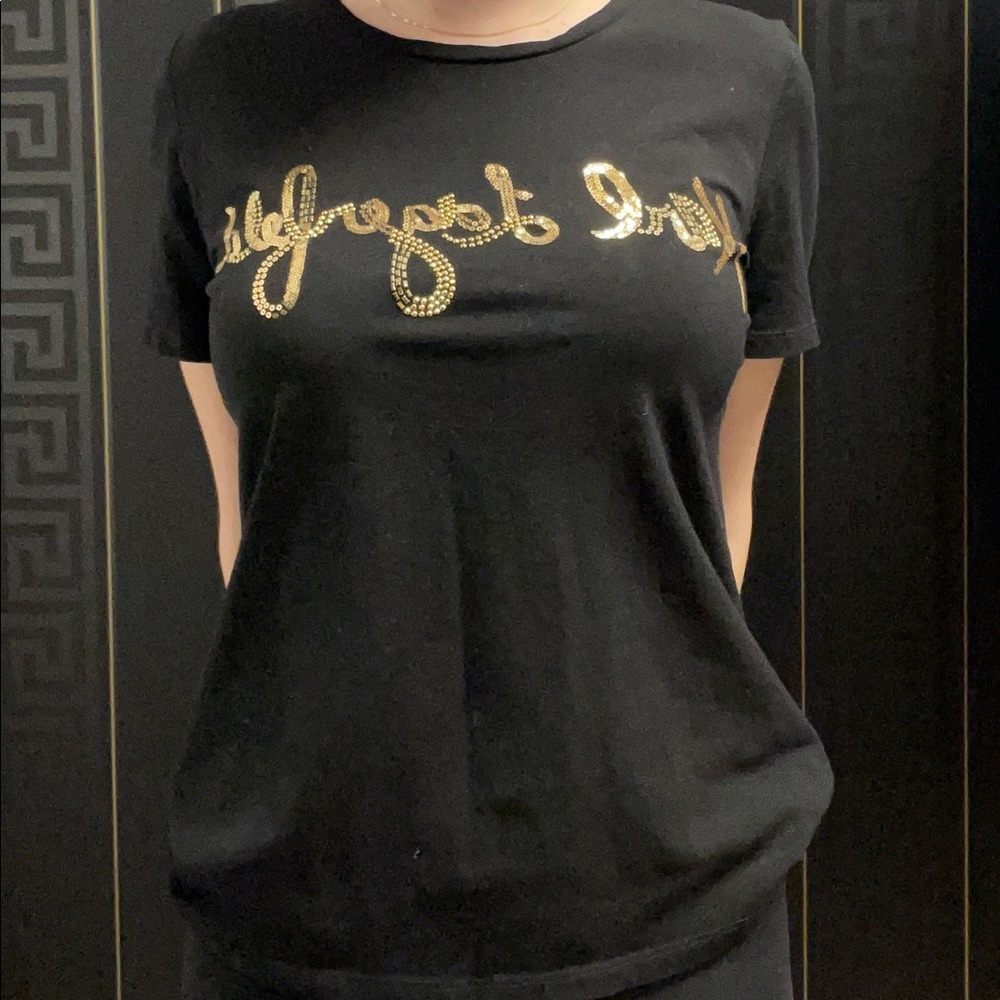 Karl Lagerfeld Black T-shirt With Golden Print